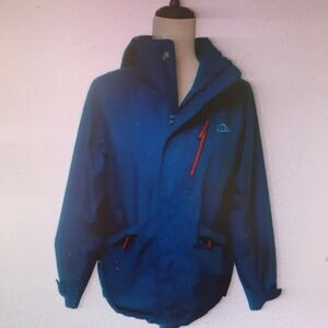 Blue Hooded Jacket with Red Accents
